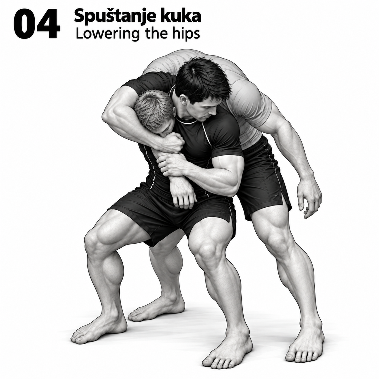 Koshi Guruma, step 04: Lowering and positioning the hips.