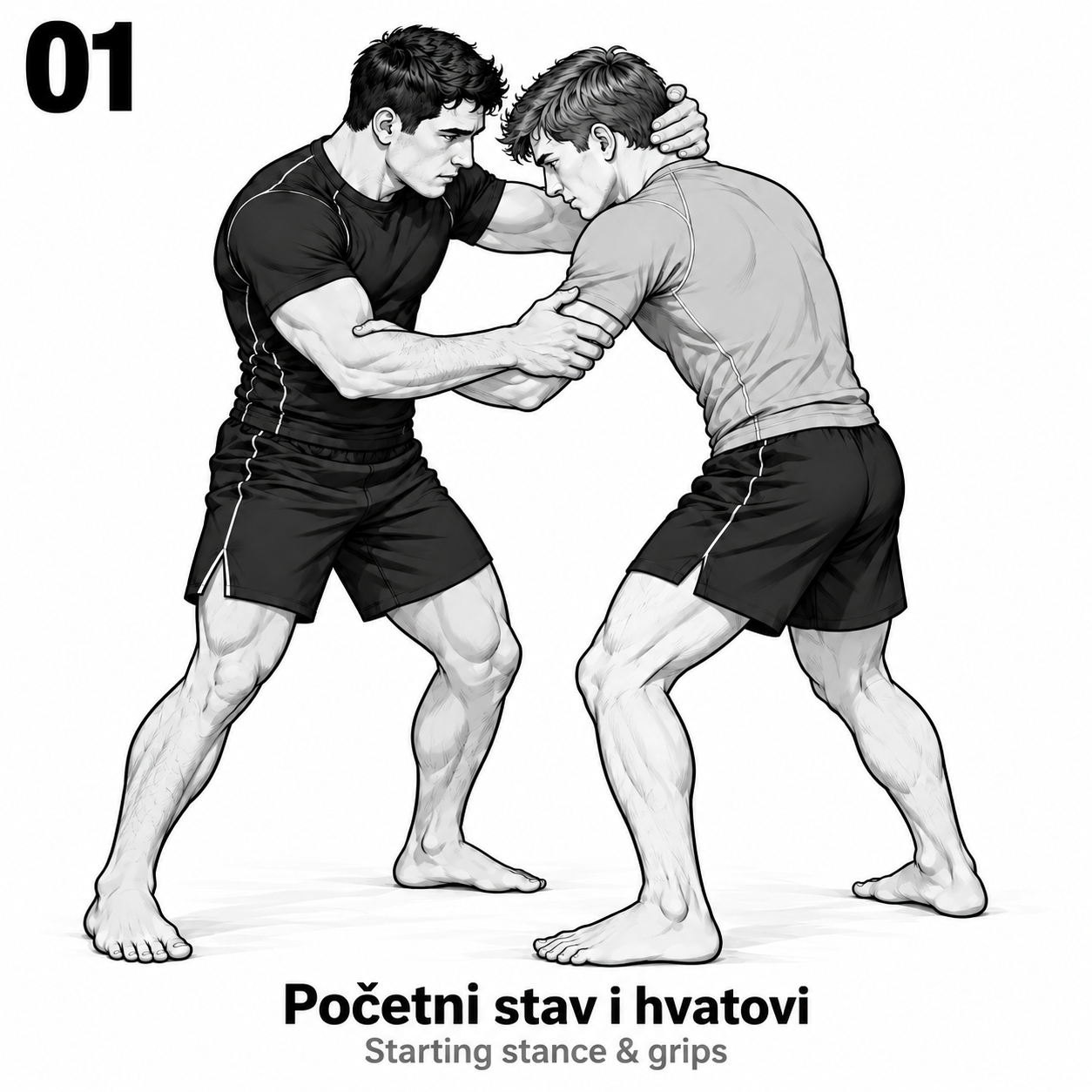 O-soto-gari, korak 01: Početni stav i hvatovi.