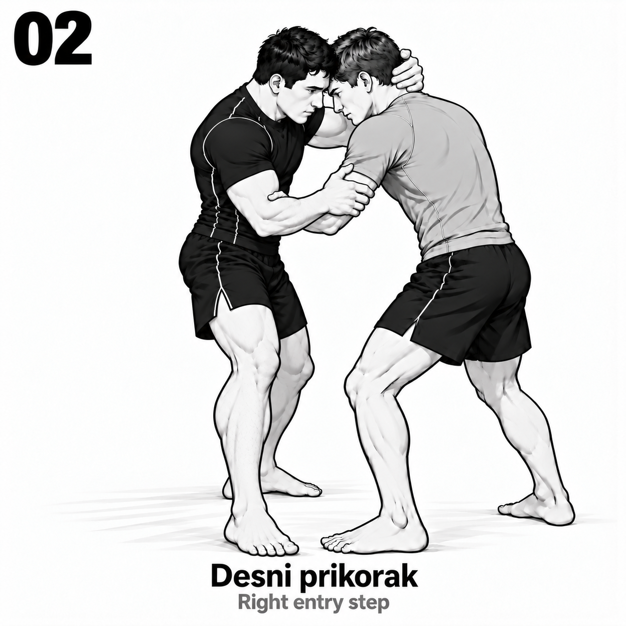 O-soto-gari, korak 02: Desni prikorak.