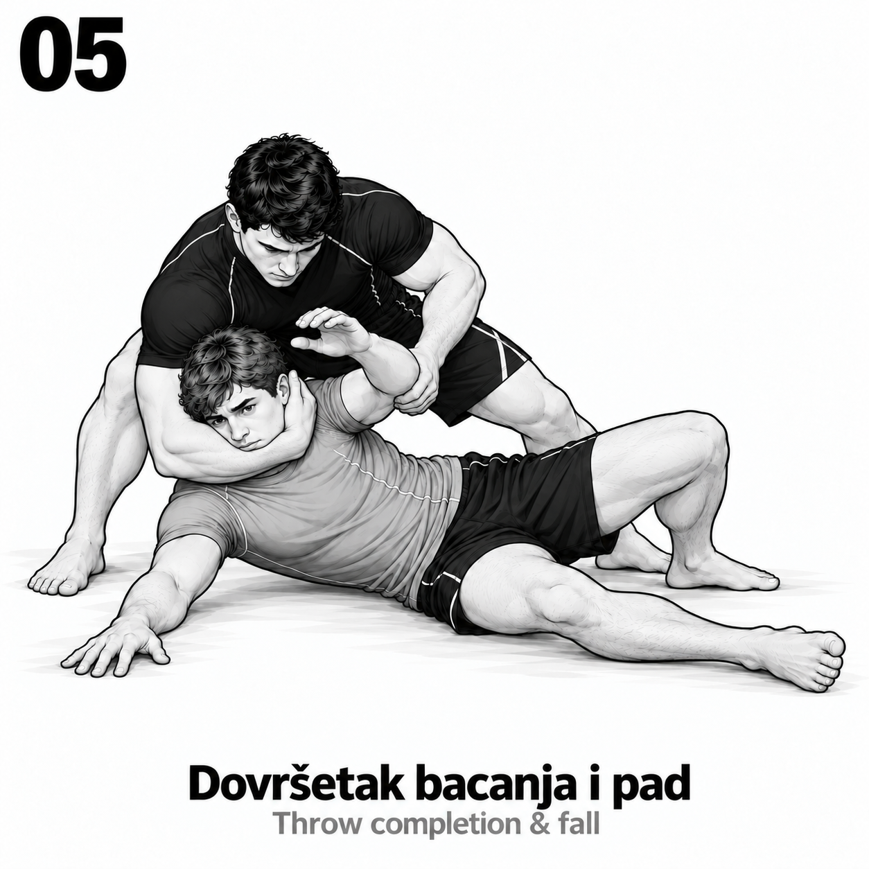 O-soto-gari, korak 05: Dovršetak bacanja i pad.